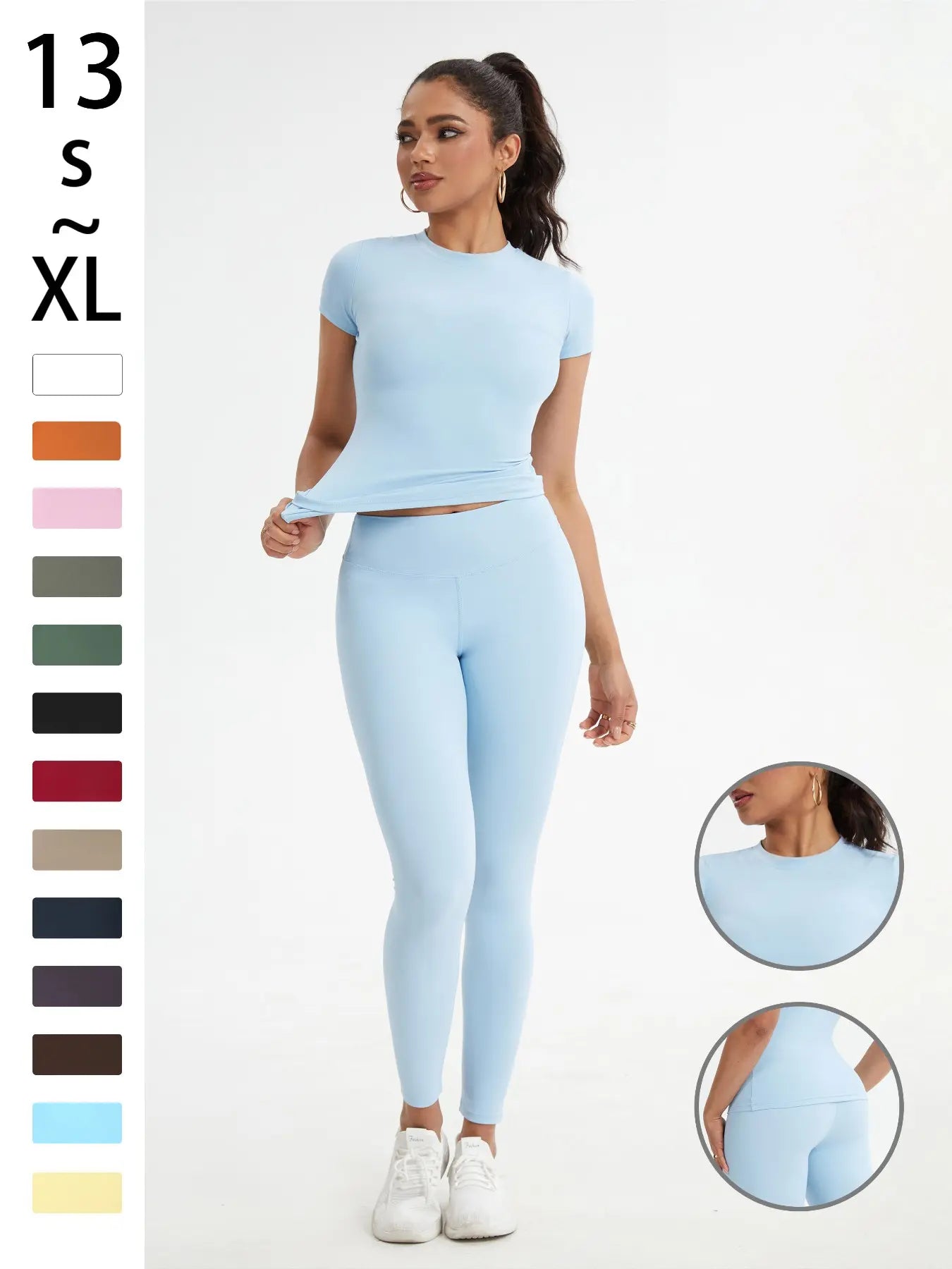 Women'S Sportswear Set, Slim-Fit round Neck Short Sleeves & High-Waisted Yoga Pants, Ideal for Gym Running Outdoor Activities, Stretchy Suit Set, Fitness Outfits, Workout Running Outfits