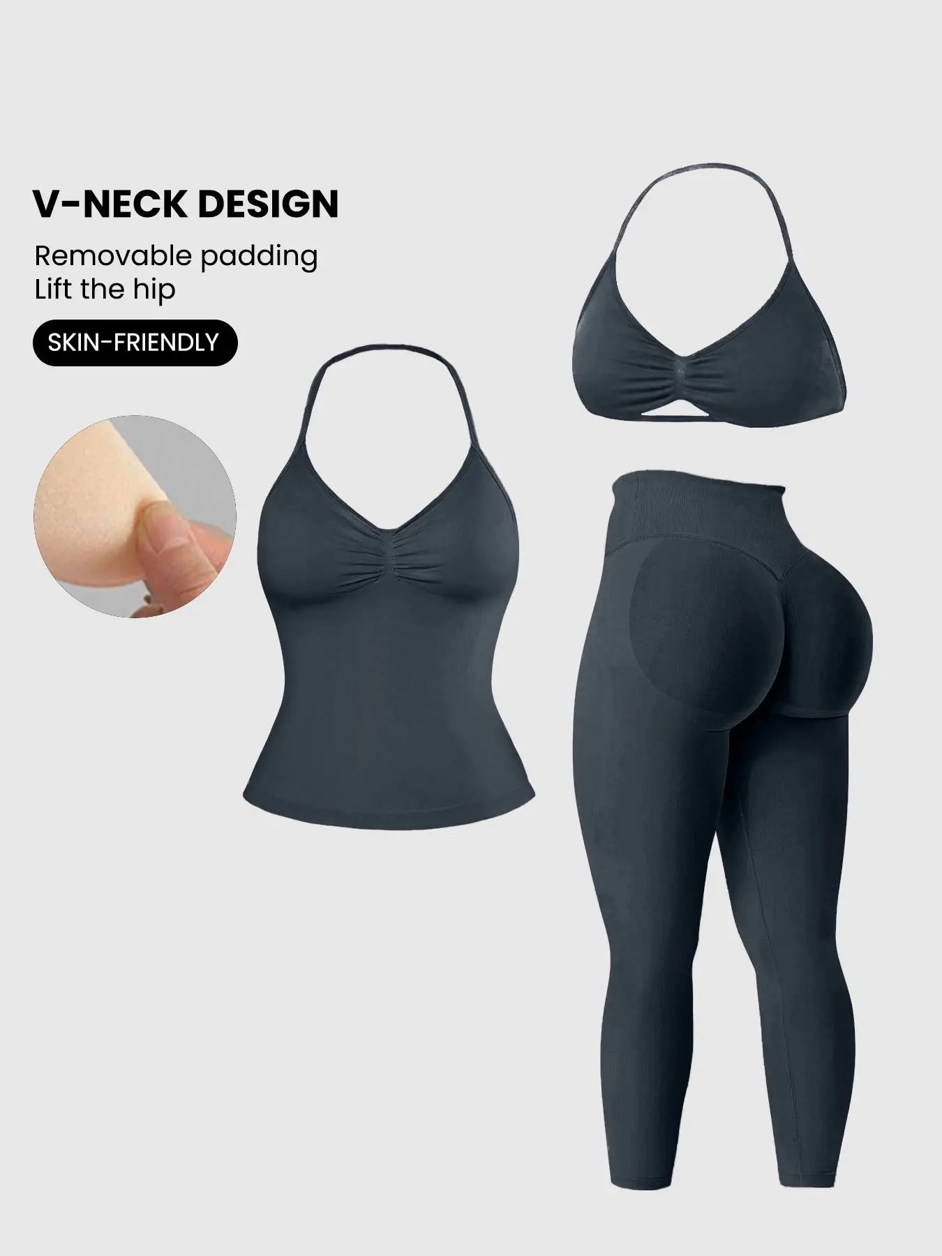 Women'S Sleeveless Sports Bra Set, Detachable Pads, High-Waisted Tight Pants, Sporty Style, Ideal for Yoga, Fitness, Daily Wear
