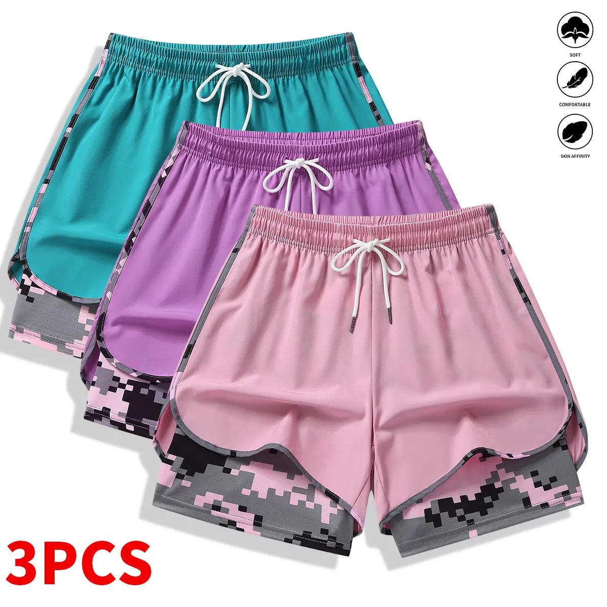 3-Pack Women’S Casual Athletic Shorts with Built-In Liner, Drawstring, Elastic Waistband—Suitable for Outdoor Sports, Fitness, Running, and Casual Wear; Women’S Shorts, Athletic Shorts, Womenswear,Summervibes