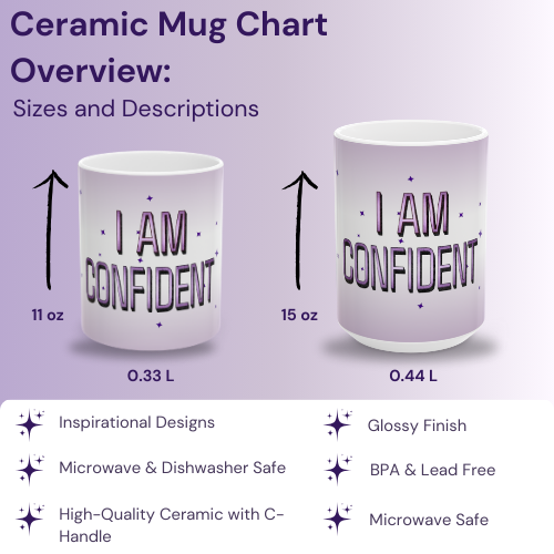 I Am Confident Mug - Sparkly Purple Coffee & Tea Cup, Motivational Empowerment Gift for Her, Positive Vibes Self-Love Empowerment Mug