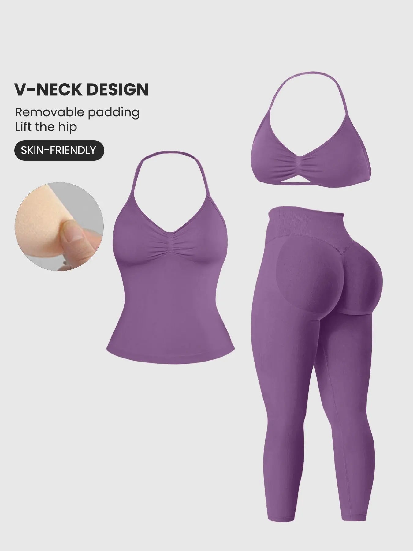 Women'S Sleeveless Sports Bra Set, Detachable Pads, High-Waisted Tight Pants, Sporty Style, Ideal for Yoga, Fitness, Daily Wear