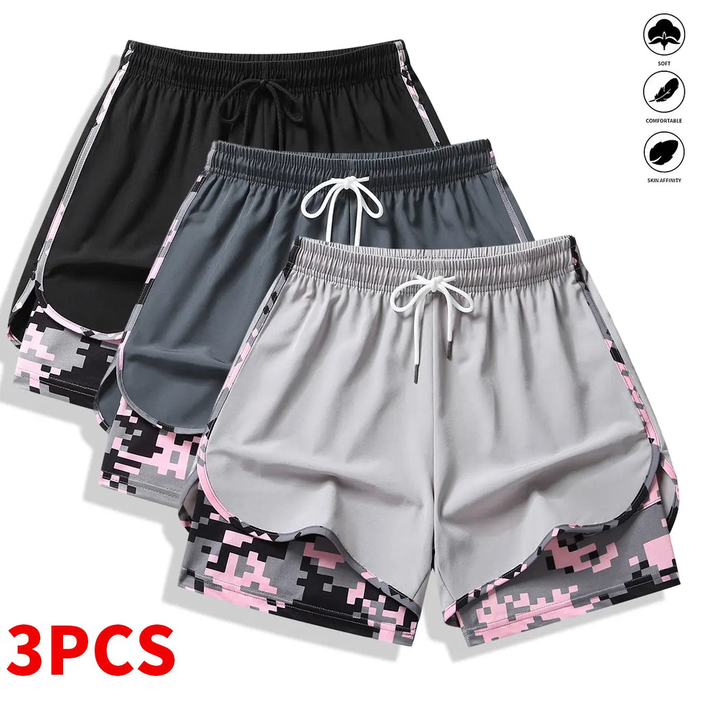 3-Pack Women’S Casual Athletic Shorts with Built-In Liner, Drawstring, Elastic Waistband—Suitable for Outdoor Sports, Fitness, Running, and Casual Wear; Women’S Shorts, Athletic Shorts, Womenswear,Summervibes