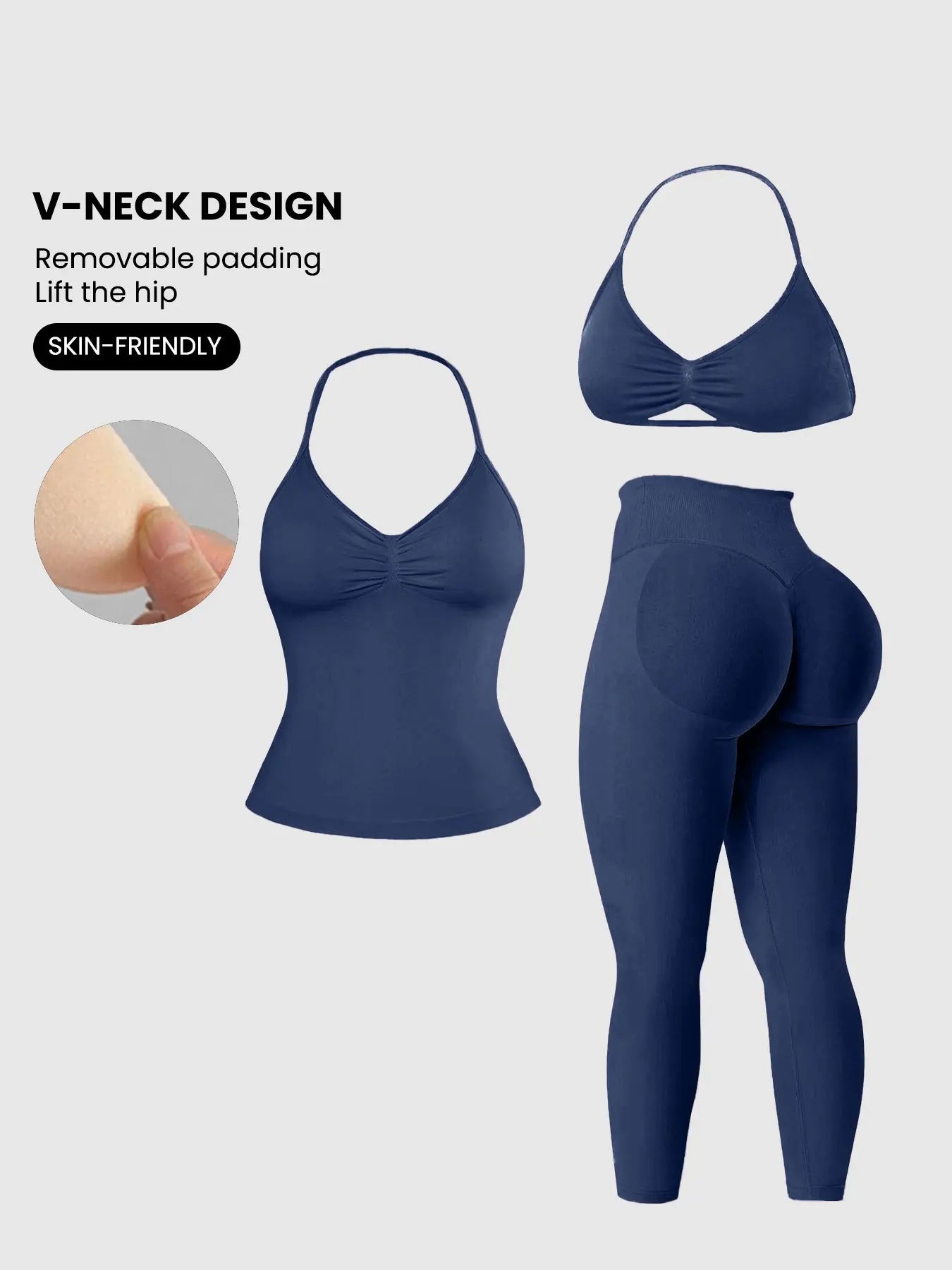 Women'S Sleeveless Sports Bra Set, Detachable Pads, High-Waisted Tight Pants, Sporty Style, Ideal for Yoga, Fitness, Daily Wear