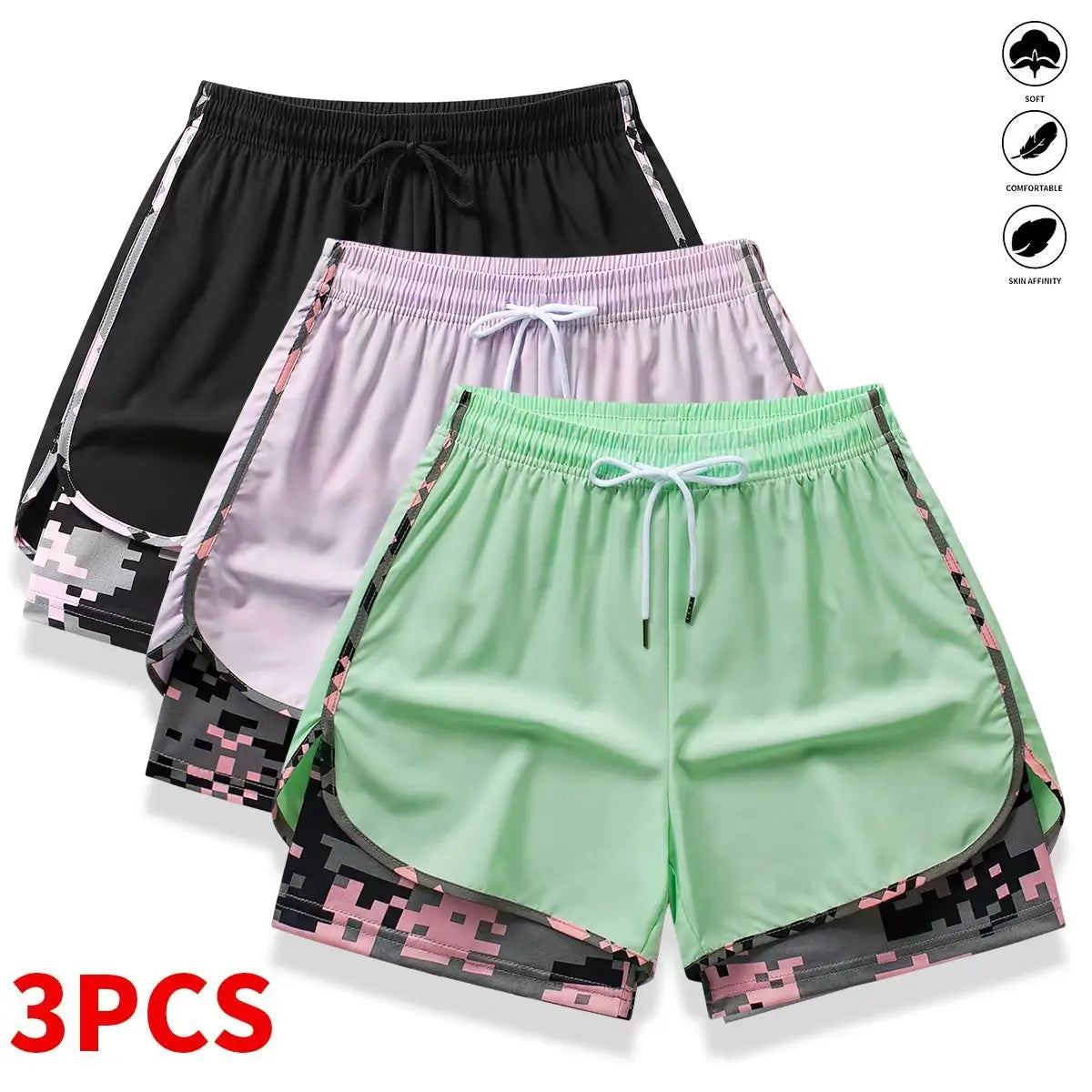 3-Pack Women’S Casual Athletic Shorts with Built-In Liner, Drawstring, Elastic Waistband—Suitable for Outdoor Sports, Fitness, Running, and Casual Wear; Women’S Shorts, Athletic Shorts, Womenswear,Summervibes