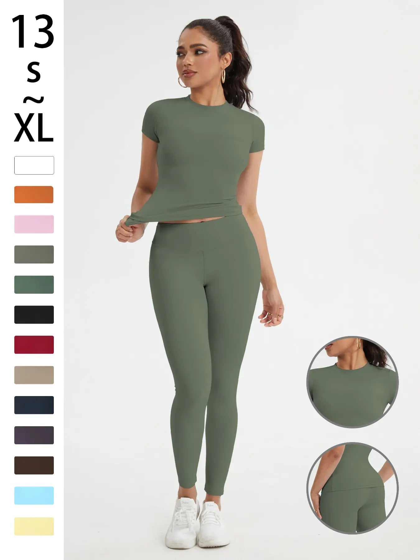 Women'S Sportswear Set, Slim-Fit round Neck Short Sleeves & High-Waisted Yoga Pants, Ideal for Gym Running Outdoor Activities, Stretchy Suit Set, Fitness Outfits, Workout Running Outfits