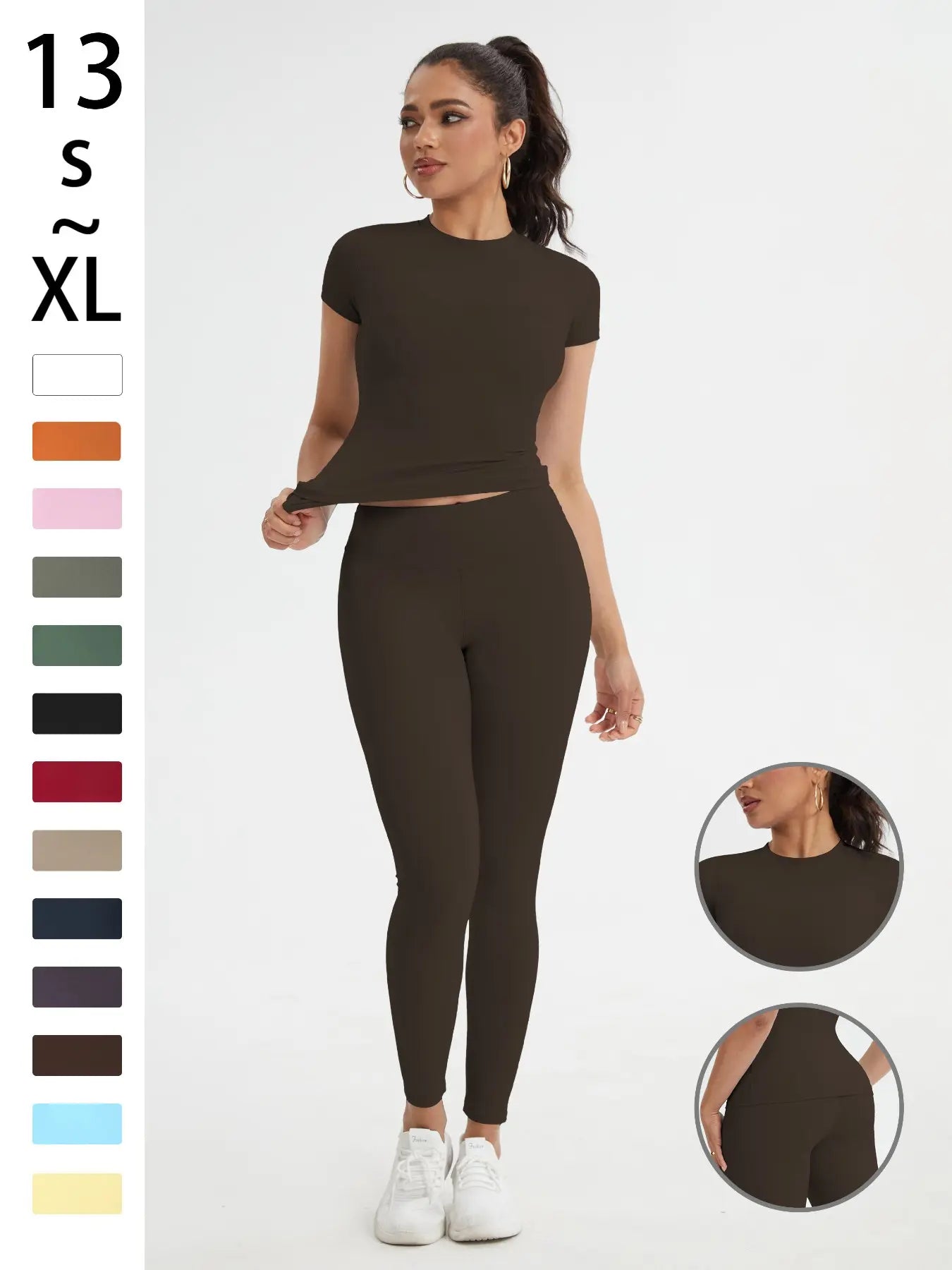 Women'S Sportswear Set, Slim-Fit round Neck Short Sleeves & High-Waisted Yoga Pants, Ideal for Gym Running Outdoor Activities, Stretchy Suit Set, Fitness Outfits, Workout Running Outfits
