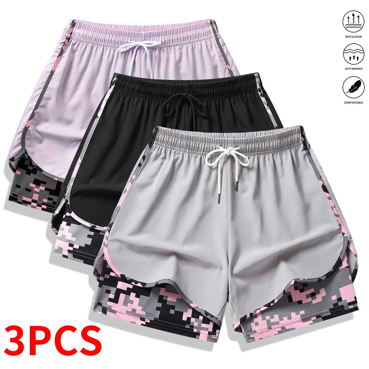 3-Pack Women’S Casual Athletic Shorts with Built-In Liner, Drawstring, Elastic Waistband—Suitable for Outdoor Sports, Fitness, Running, and Casual Wear; Women’S Shorts, Athletic Shorts, Womenswear,Summervibes