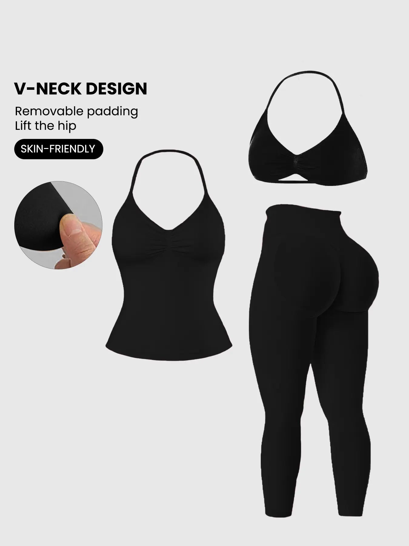 Women'S Sleeveless Sports Bra Set, Detachable Pads, High-Waisted Tight Pants, Sporty Style, Ideal for Yoga, Fitness, Daily Wear