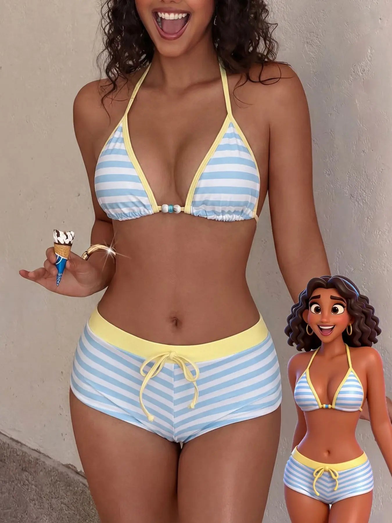 Women'S Swimsuit Bikini,Retro Yellow Polkat Print Vintage Colour Block Swimsuit Pants Summer Sets For/Going Out Outfits/Birthday Outfit/Casual/Y2K/2000S/Y2K Clothes /Classy/Old Money/Streetwear/Vacation Outfits/Girls Beachwear