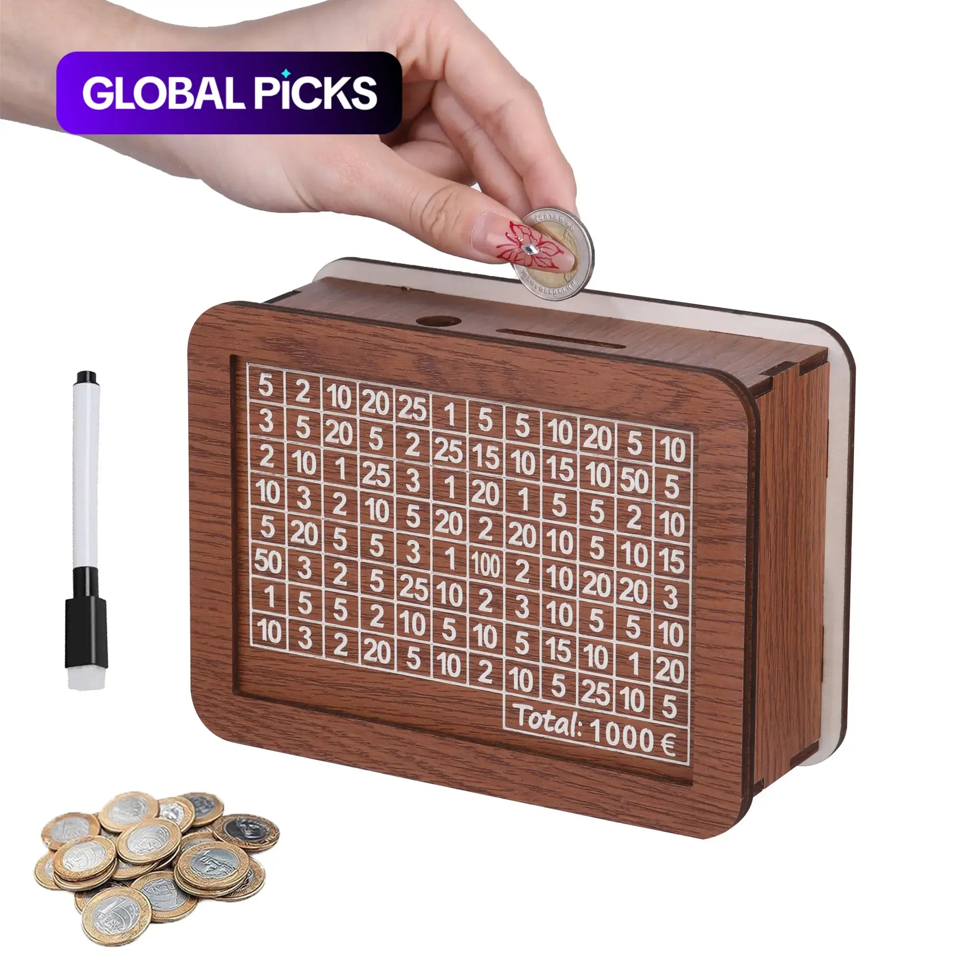 Wooden Creative DIY Money Saving Piggy Bank, Reusable Money Saving Box with Marker Pen, Home Ornament, Home Decor Accessory, Ideal for Home, Office, Dormitory & School #GLOBAL PICKS