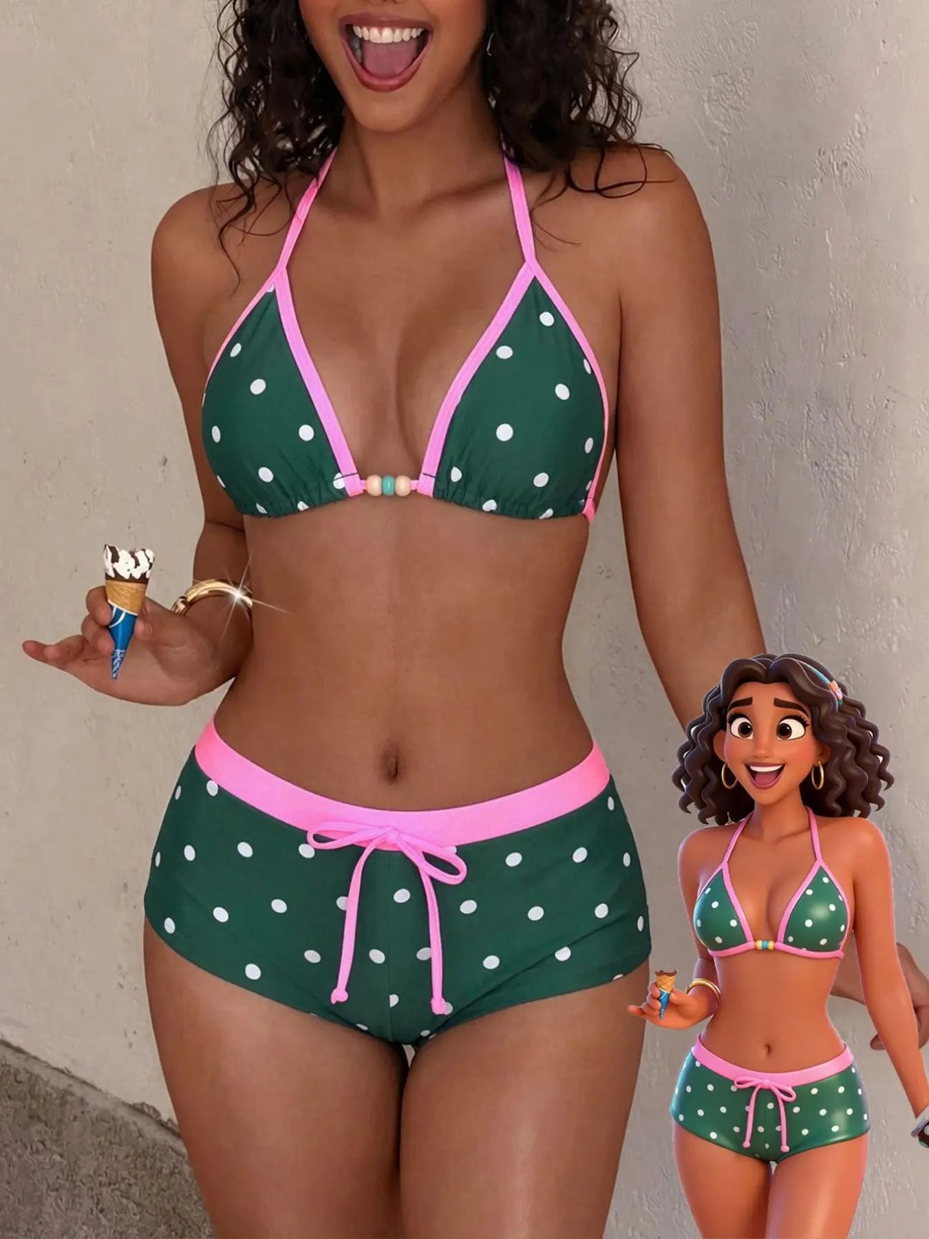Women'S Swimsuit Bikini,Retro Yellow Polkat Print Vintage Colour Block Swimsuit Pants Summer Sets For/Going Out Outfits/Birthday Outfit/Casual/Y2K/2000S/Y2K Clothes /Classy/Old Money/Streetwear/Vacation Outfits/Girls Beachwear