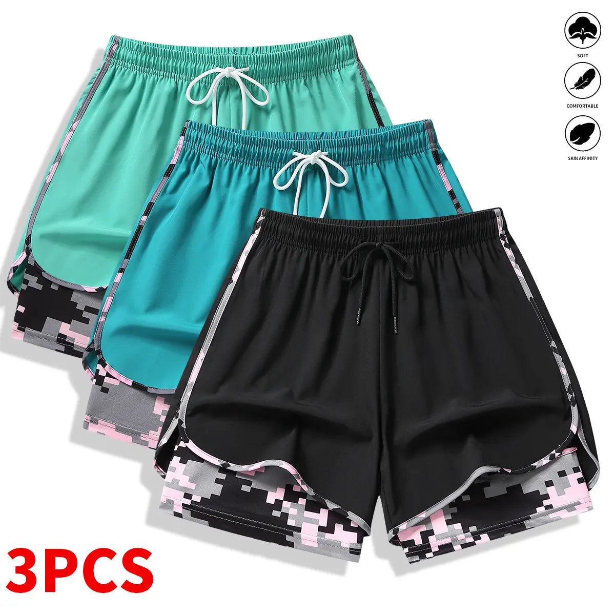 3-Pack Women’S Casual Athletic Shorts with Built-In Liner, Drawstring, Elastic Waistband—Suitable for Outdoor Sports, Fitness, Running, and Casual Wear; Women’S Shorts, Athletic Shorts, Womenswear,Summervibes