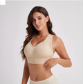 【Postural Correction】Women’S Beige Wireless Bra, Soft Breathable Non-Removable Moulded Cups, Yoga Fitness Sportswear for Gym & Daily Training