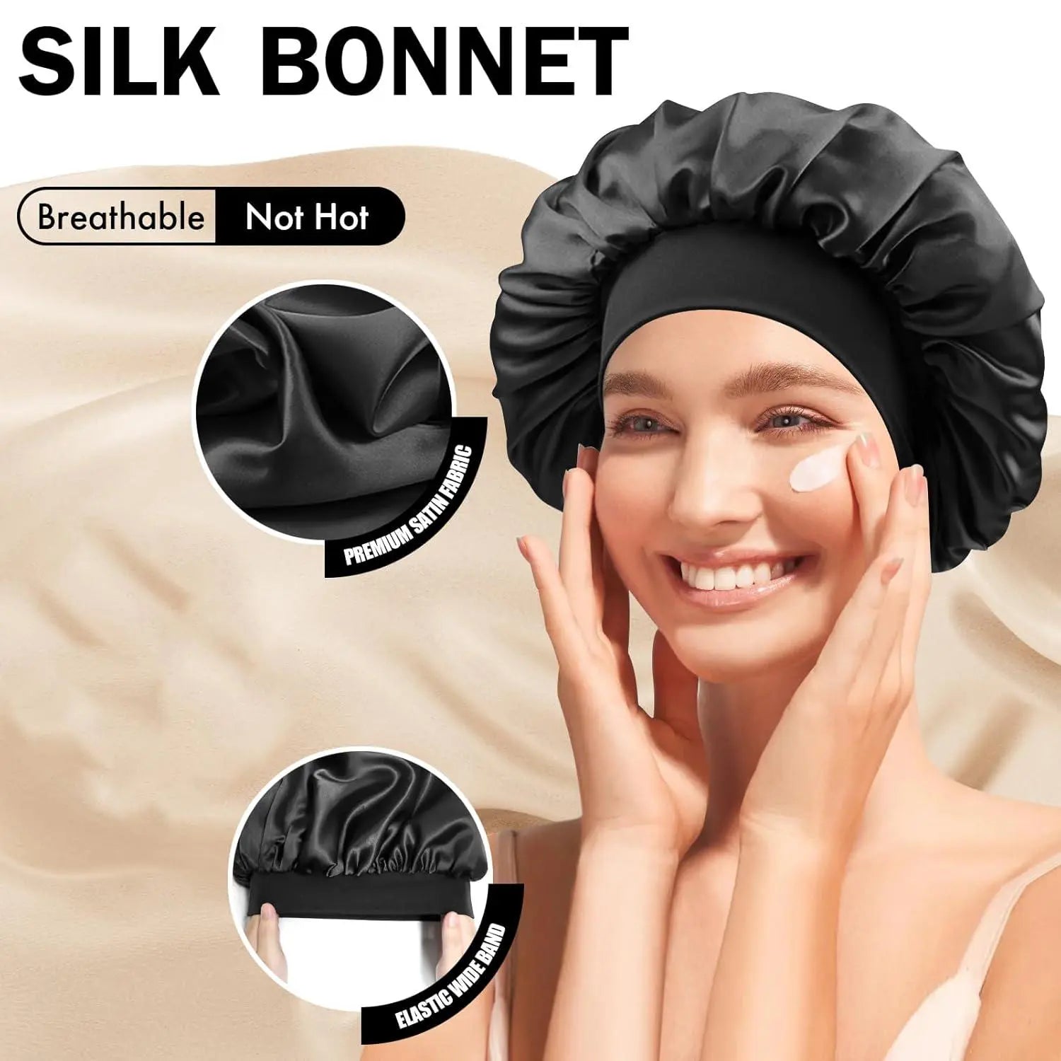 Men Women Satin Sleep Cap, Soft Polyester Fabric Hat, Adjustable Satin Bonnet, Ideal for Natural Hair & Curly Styles ( Wine )