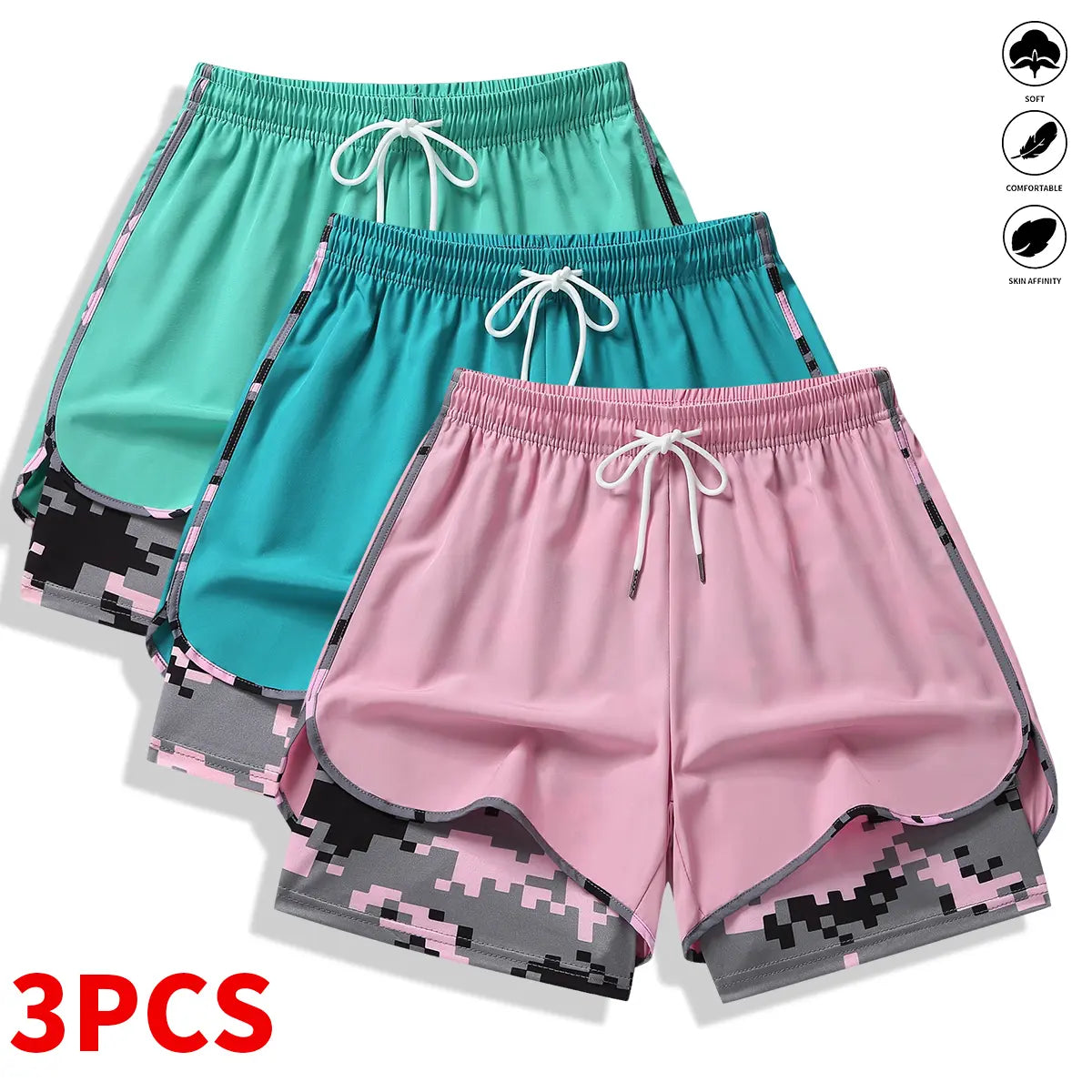 3-Pack Women’S Casual Athletic Shorts with Built-In Liner, Drawstring, Elastic Waistband—Suitable for Outdoor Sports, Fitness, Running, and Casual Wear; Women’S Shorts, Athletic Shorts, Womenswear,Summervibes