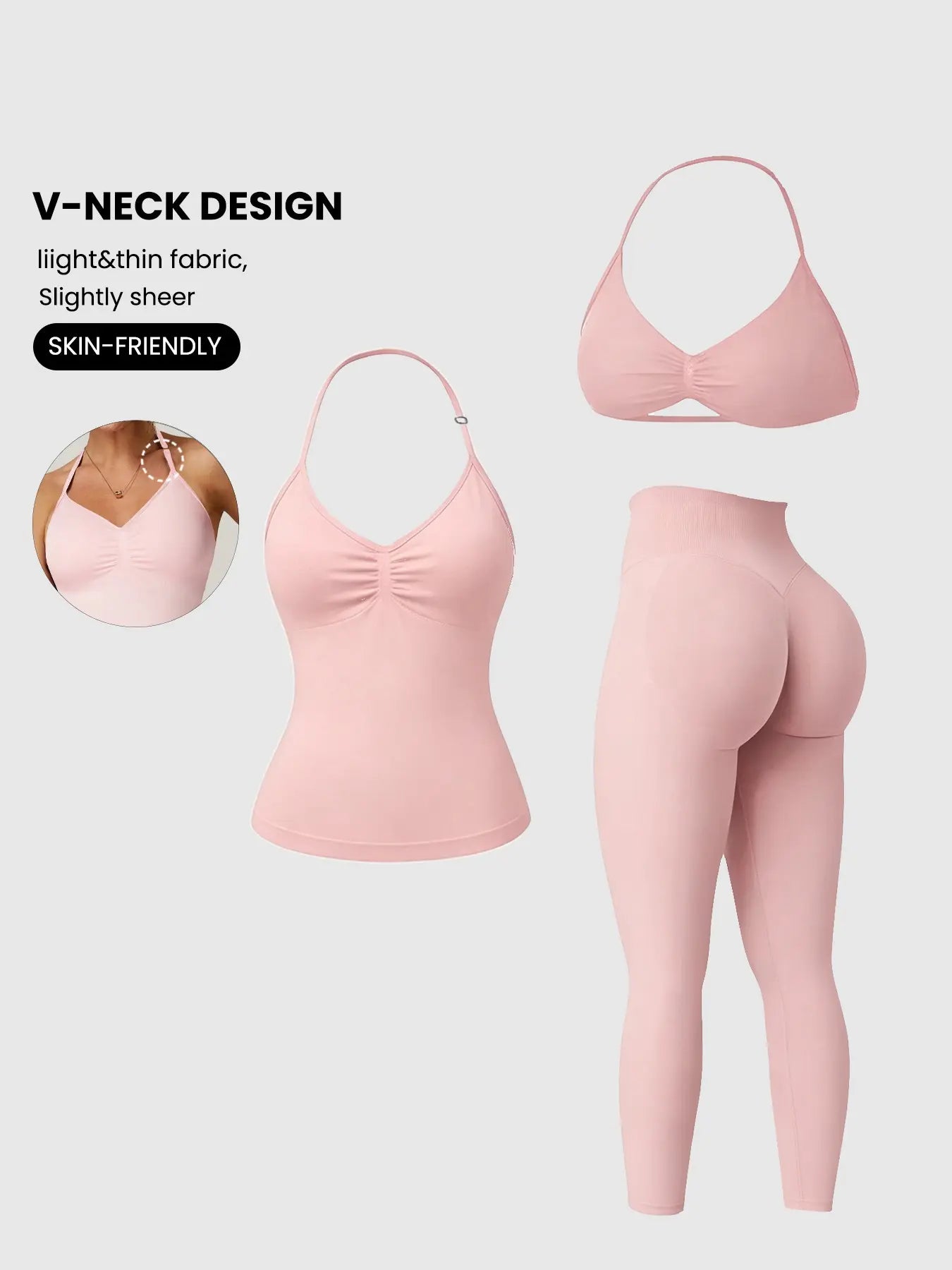 Women'S Sleeveless Sports Bra Set, Detachable Pads, High-Waisted Tight Pants, Sporty Style, Ideal for Yoga, Fitness, Daily Wear