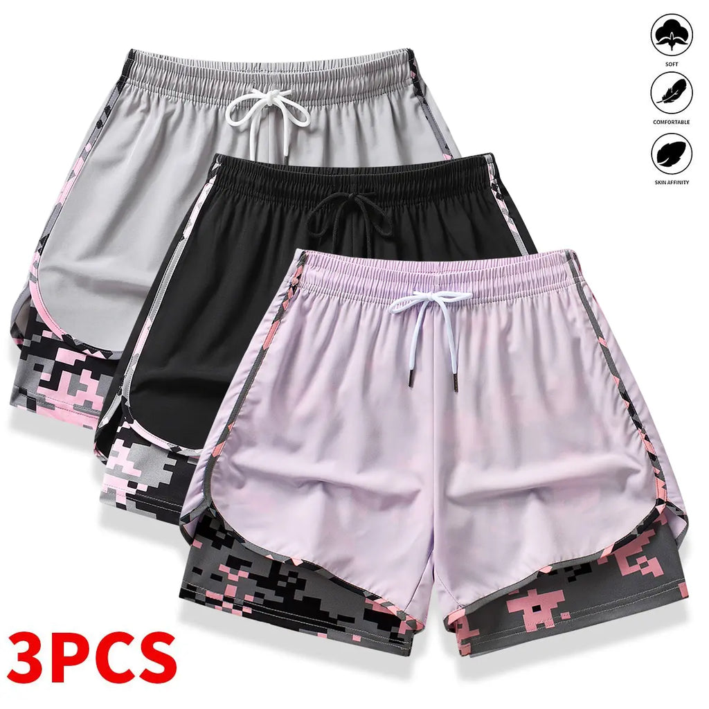 3-Pack Women’S Casual Athletic Shorts with Built-In Liner, Drawstring, Elastic Waistband—Suitable for Outdoor Sports, Fitness, Running, and Casual Wear; Women’S Shorts, Athletic Shorts, Womenswear,Summervibes
