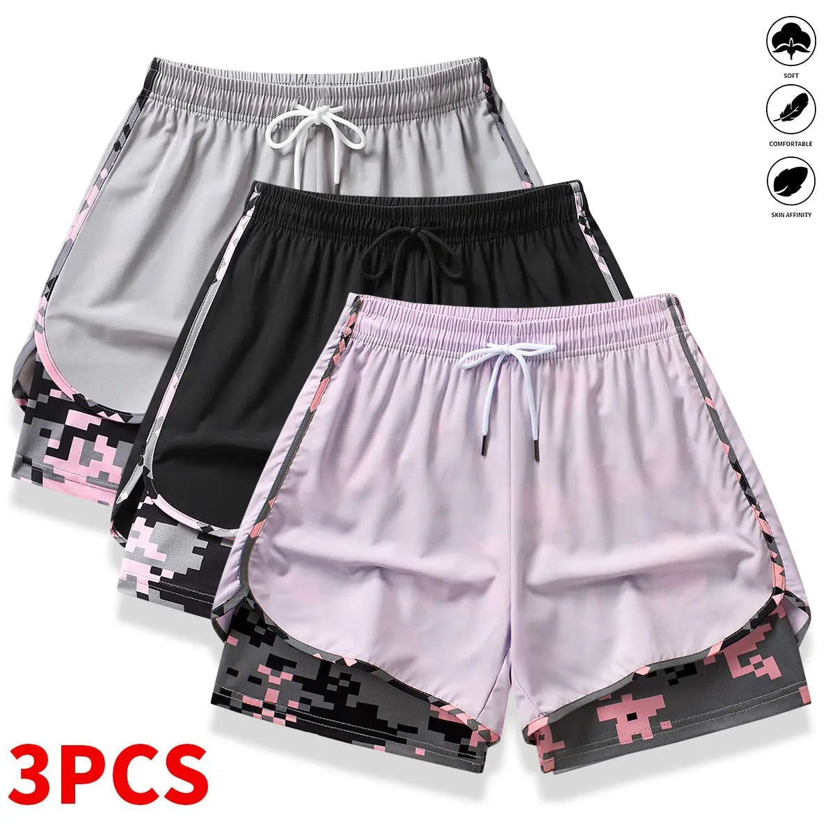 3-Pack Women’S Casual Athletic Shorts with Built-In Liner, Drawstring, Elastic Waistband—Suitable for Outdoor Sports, Fitness, Running, and Casual Wear; Women’S Shorts, Athletic Shorts, Womenswear,Summervibes