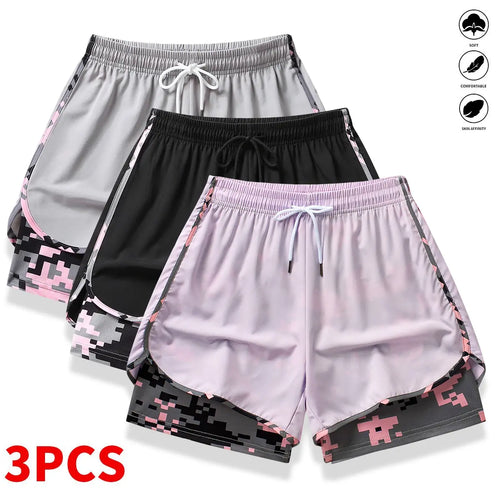 3-Pack Women’S Casual Athletic Shorts with Built-In Liner, Drawstring, Elastic Waistband—Suitable for Outdoor Sports, Fitness, Running, and Casual Wear; Women’S Shorts, Athletic Shorts, Womenswear,Summervibes