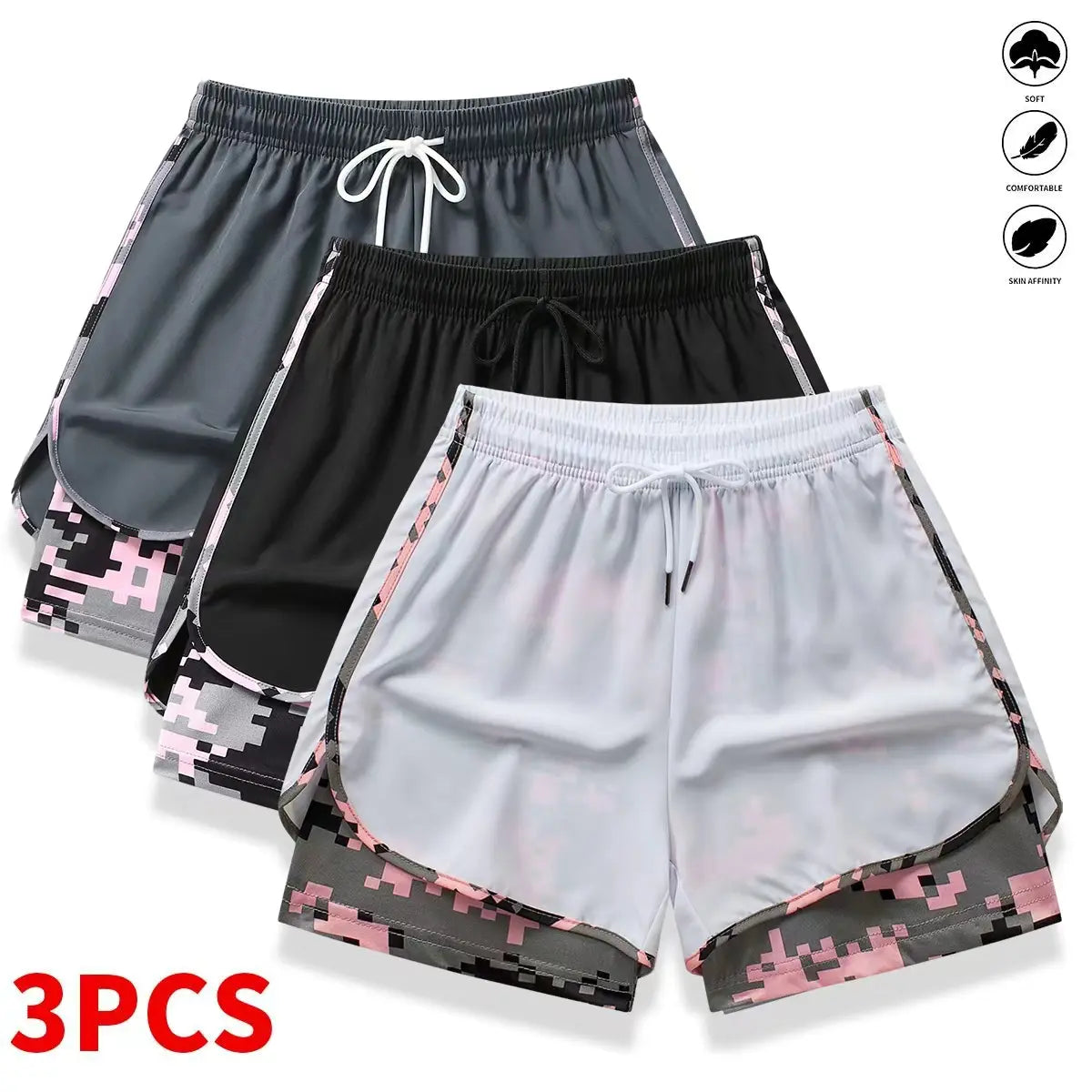 3-Pack Women’S Casual Athletic Shorts with Built-In Liner, Drawstring, Elastic Waistband—Suitable for Outdoor Sports, Fitness, Running, and Casual Wear; Women’S Shorts, Athletic Shorts, Womenswear,Summervibes