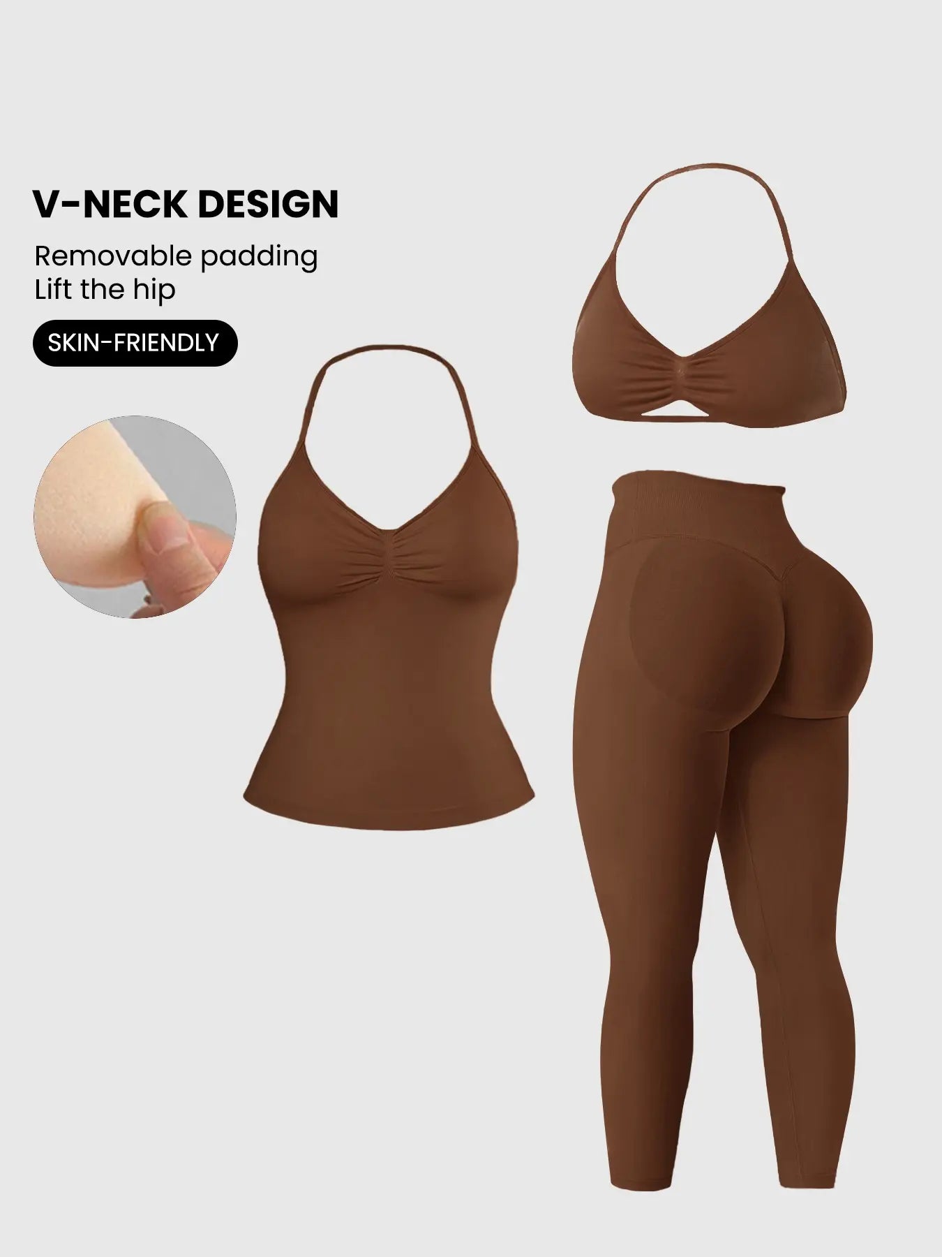 Women'S Sleeveless Sports Bra Set, Detachable Pads, High-Waisted Tight Pants, Sporty Style, Ideal for Yoga, Fitness, Daily Wear