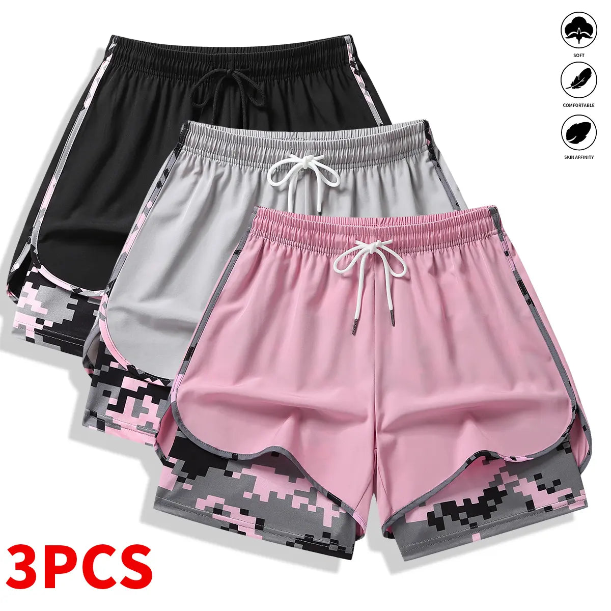 3-Pack Women’S Casual Athletic Shorts with Built-In Liner, Drawstring, Elastic Waistband—Suitable for Outdoor Sports, Fitness, Running, and Casual Wear; Women’S Shorts, Athletic Shorts, Womenswear,Summervibes
